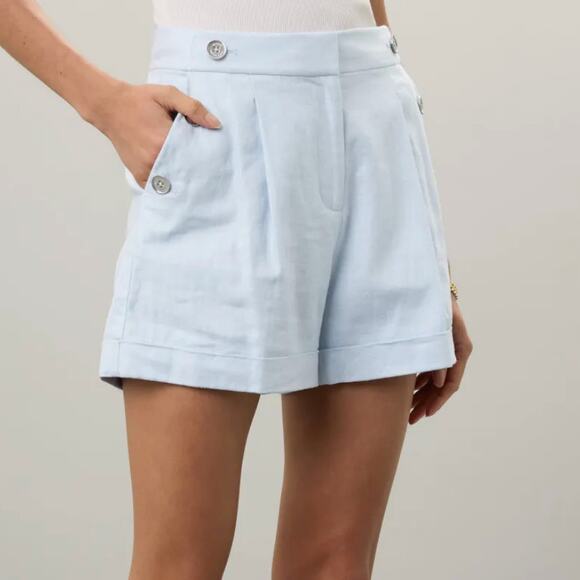 Michael Kors Blue Linen Trouser Shorts SIZE 10 Pleated Wide Leg Designer $125 - Picture 1 of 11
